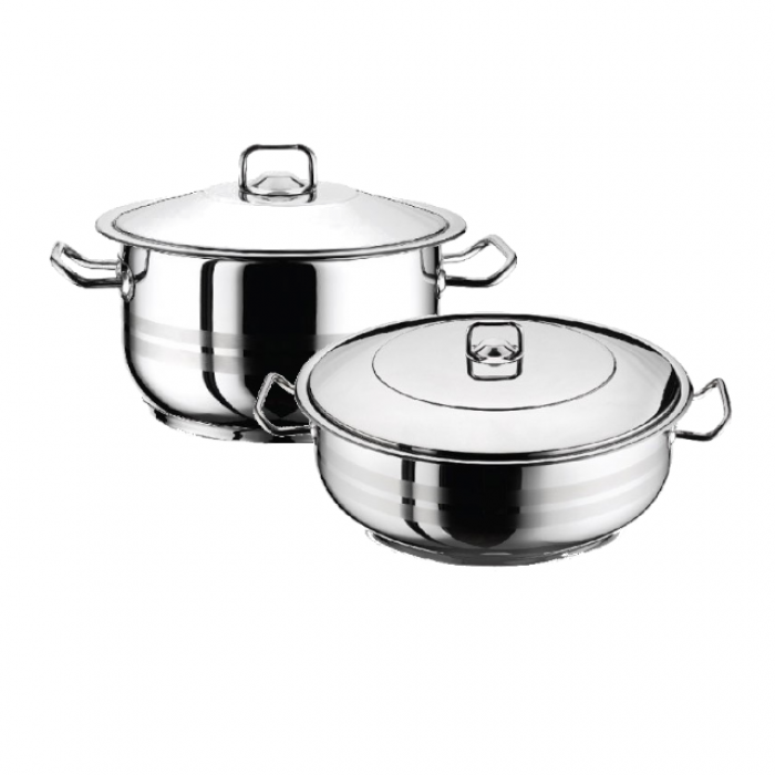 Set vase gatit inductie HASCEVHER GASTRO, oala 10,5l si cratita 37l cu capace, inox, fund triplu stratificat