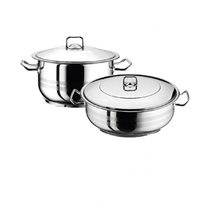 Set vase gatit inductie HASCEVHER GASTRO, oala 10,5l si cratita 8,5l cu capace, inox, fund triplu stratificat