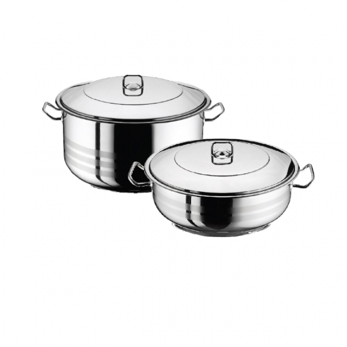 Set vase gatit inductie HASCEVHER GASTRO, oala 16,5l si cratita 8,5l cu capace, inox, fund triplu stratificat