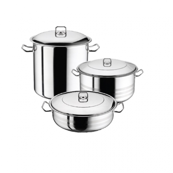 Set vase gatit inductie HASCEVHER GASTRO, oala 20l cu capac, oala adanca 8,5l cu capac, cratita 8,5l cu capac, inox, fund triplu stratificat