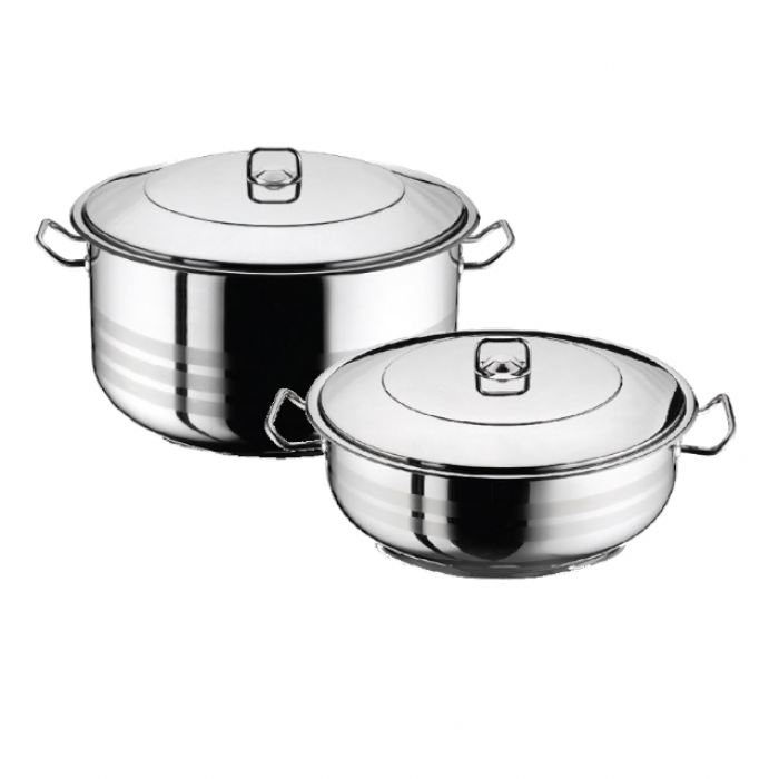 Set vase gatit inductie HASCEVHER GASTRO, oala 23,5l si cratita 17,5l cu capace, inox, fund triplu stratificat