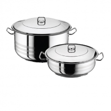 Set vase gatit inductie HASCEVHER GASTRO, oala 30l si cratita 13,5l cu capace, inox, fund triplu stratificat