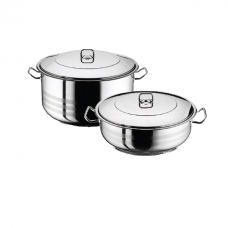 Set vase gatit inductie HASCEVHER GASTRO, oala 30l si cratita 8,5l cu capace, inox, fund triplu stratificat