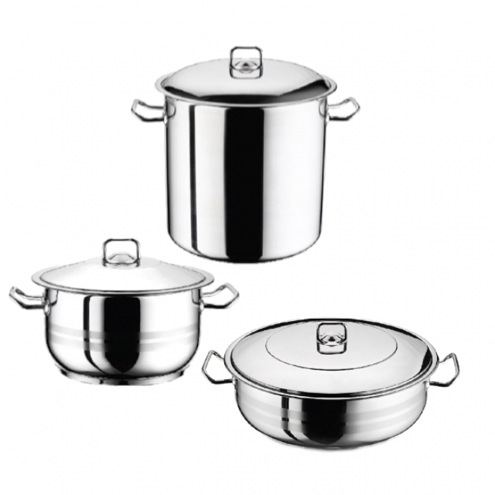 Set vase gatit inductie HASCEVHER GASTRO, oala 3l cu capac, oala adanca 8,5l cu capac, cratita 8,5l cu capac, inox, fund triplu stratificat