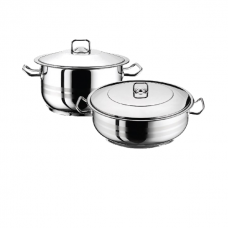 Set vase gatit inductie HASCEVHER GASTRO, oala 3l si cratita 8,5l cu capace, inox, fund triplu stratificat