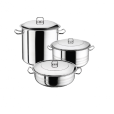 Set vase gatit inductie HASCEVHER GASTRO, oala 45l cu capac, oala adanca 8,5l cu capac, cratita 8,5l cu capac, inox, fund triplu stratificat