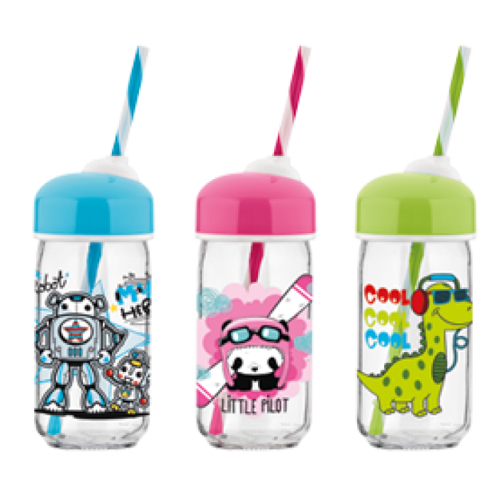 Sticla cu pai RAKI BUBBLE, 370ml, din sticla, diferite decoruri si culori
