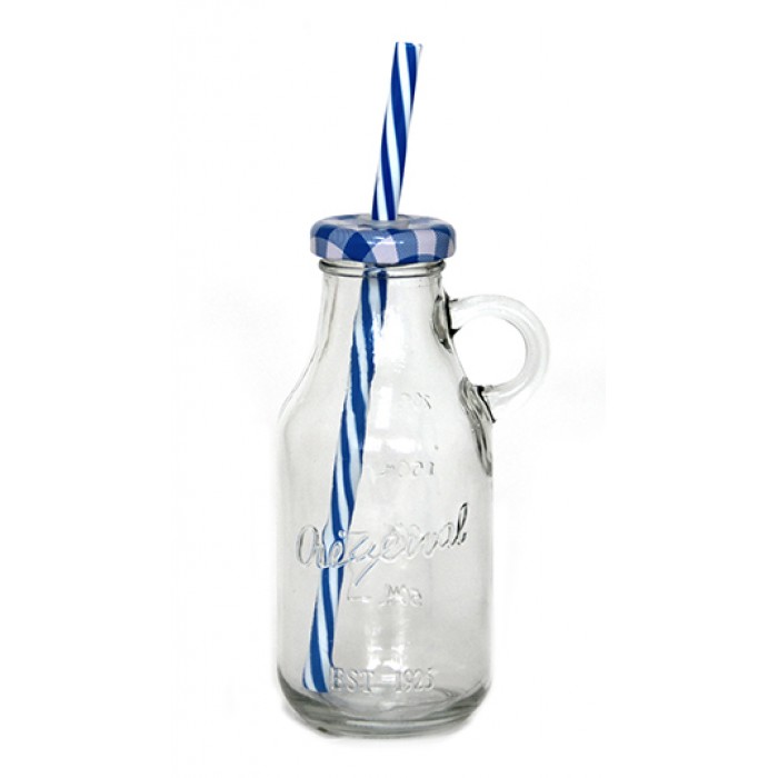 Sticla cu pai si capac pentru bauturi RAKI, 250ml, din sticla