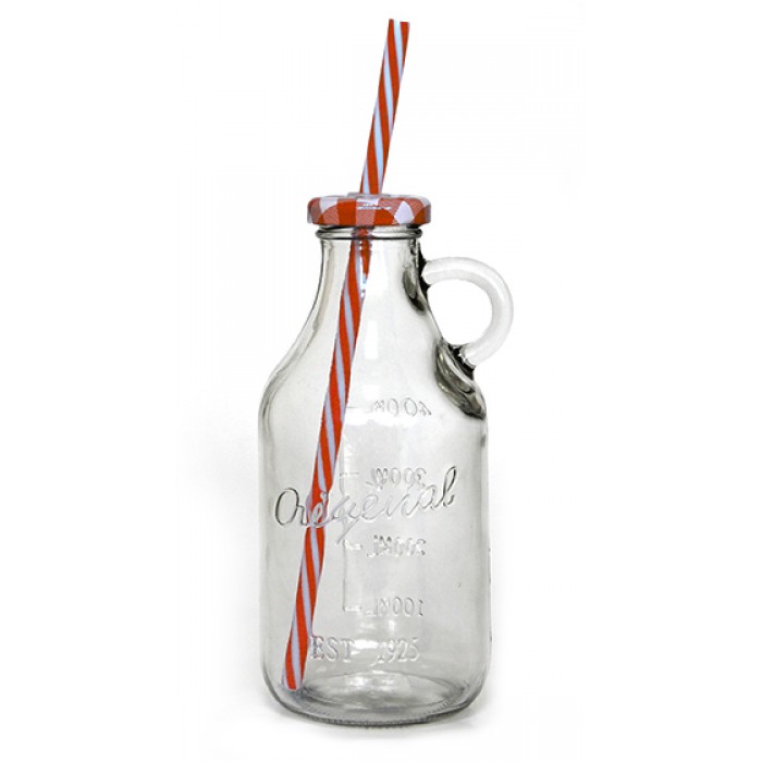 Sticla cu pai si capac pentru bauturi RAKI, 500ml, din sticla