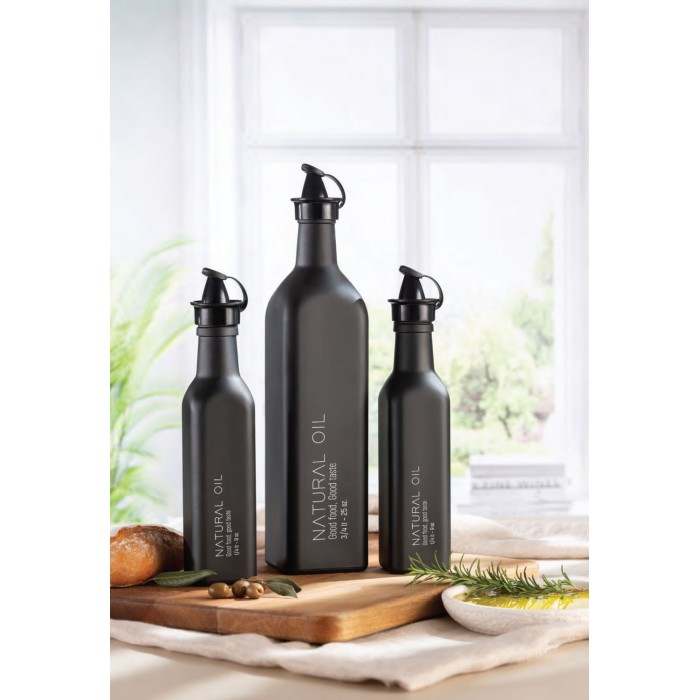 Sticla pentru ulei masline cu picurator RAKI URLA, 250ml, din sticla, neagra