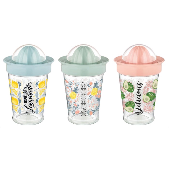 Storcator citrice RAKI TWISTER, 450ml, sticla cu componente plastic, diferite decoruri si culori