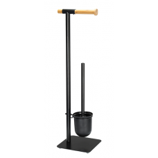 Suport metalic hartie igienica cu perie WC RAKI negru mat 21x18xh67cm