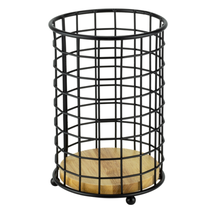 Suport pentru tacamuri/ustensile rotund CULINARO OLD SCHOOL, D12xh16cm, metal/lemn, negru
