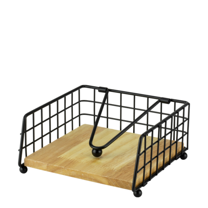 Suport servetele orizontal CULINARO OLD SCHOOL, 18x18xh7cm, metal/lemn, negru