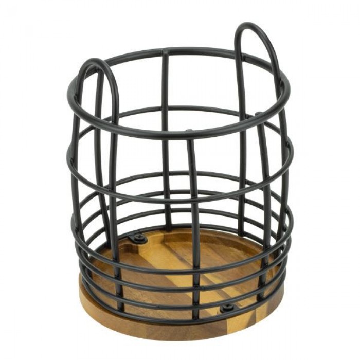 Suport tacamuri si ustensile CULINARO HOME, metal/lemn, D13,4xh15,5cm, negru mat