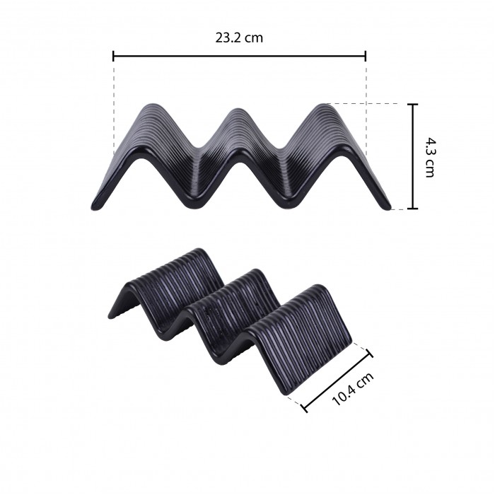 Suport taco cu 2-3 compartimente CULINARO STREET FOOD, ceramica, 23,2x10,4xh4,3cm, BLACK