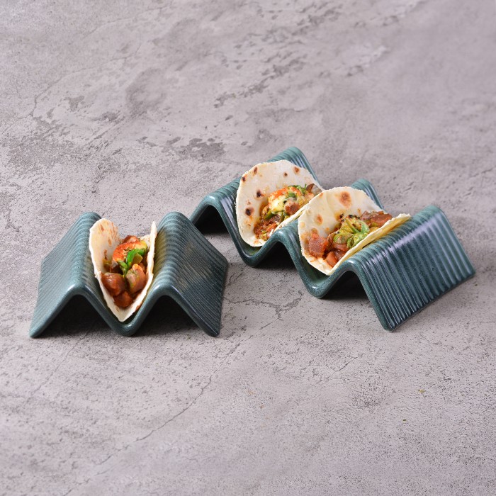 Suport taco cu 2-3 compartimente CULINARO STREET FOOD, ceramica, 23,2x10,4xh4,3cm, OLIVE