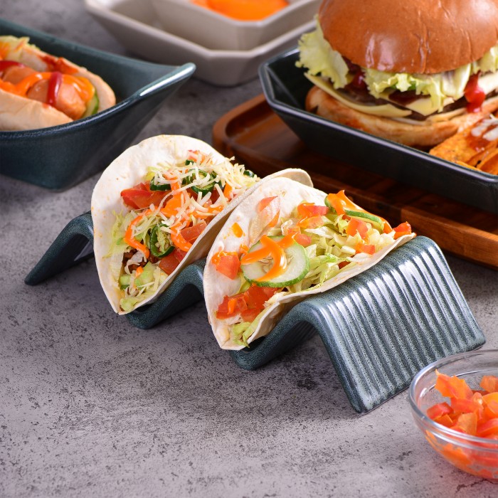 Suport taco cu 2-3 compartimente CULINARO STREET FOOD, ceramica, 23,2x10,4xh4,3cm, OLIVE