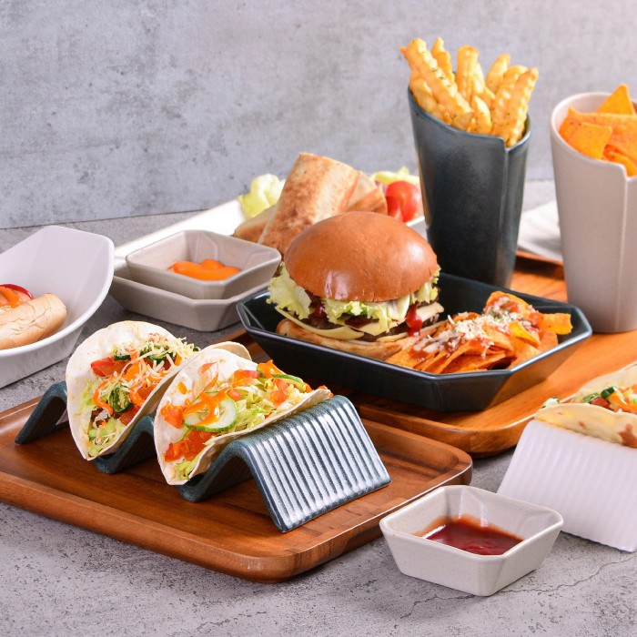 Suport taco cu 2-3 compartimente CULINARO STREET FOOD, ceramica, 23,2x10,4xh4,3cm, OLIVE