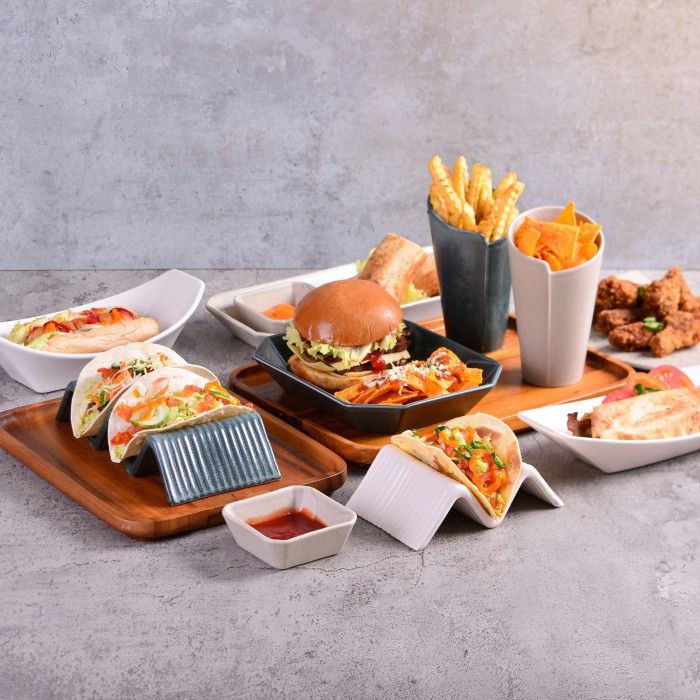 Suport taco cu 2-3 compartimente CULINARO STREET FOOD, ceramica, 23,2x10,4xh4,3cm, OLIVE