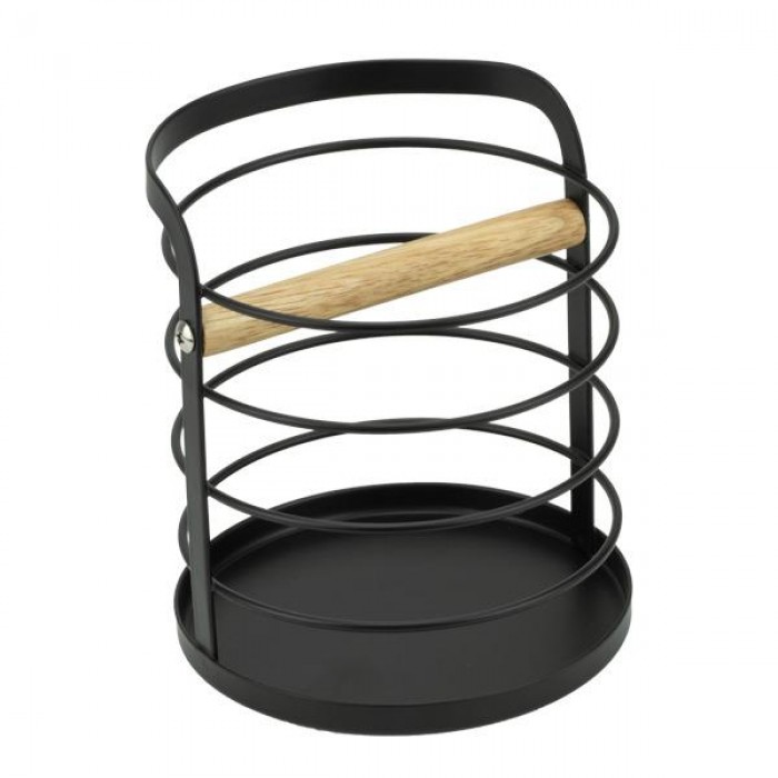 Suport ustensile bucatarie CULINARO HOME, metal lemn, D13xh14,5cm, negru mat