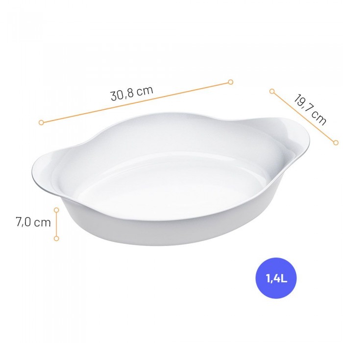 Tava cuptor ovala din sticla opal MARINEX OPALINE, 1,4l, 31,1x19,7xh7,04cm