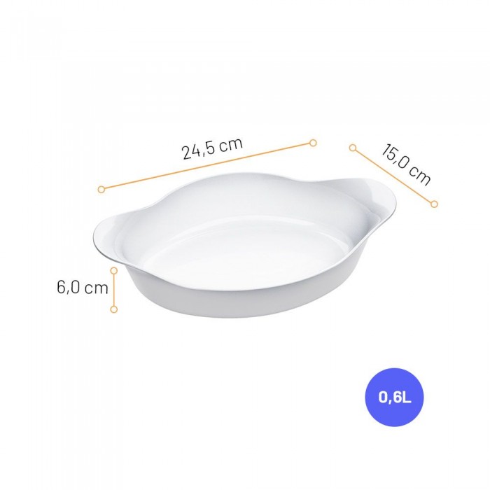 Tava cuptor ovala din sticla opal MARINEX OPALINE, 600ml, 24,5x15xh5,98cm