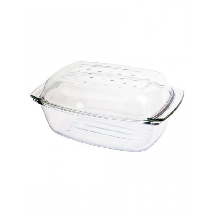 Vas yena cu capac WOL, sticla termorezistenta, 5,2l, 34x22,5xh11,5cm, cu grill antiaderent si picurator