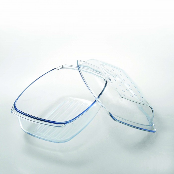 Vas yena cu capac WOL, sticla termorezistenta, 5,2l, 34x22,5xh11,5cm, cu grill antiaderent si picurator