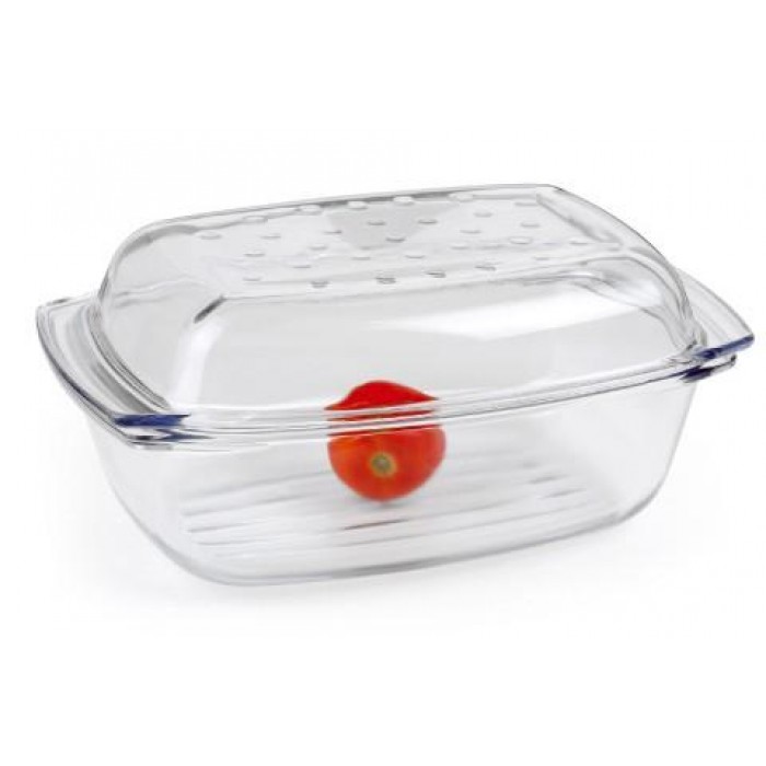 Vas yena cu capac WOL, sticla termorezistenta, 5,2l, 34x22,5xh11,5cm, cu grill antiaderent si picurator