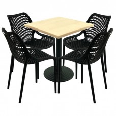 Mobila bar, 4 scaune London Air negru suprapozabile cu masa patrata 70x70x74cm Raki MAPLE blat werzalit si baza fonta 