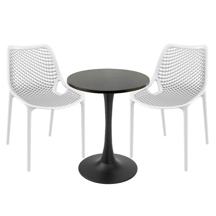 Mobila de exterior restaurant, 2 scaune London Air albe cu masa rotunda Raki Maple 60x74cm blat werzalit si picior cu baza rotunda,negru