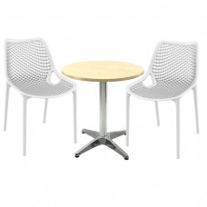 Mobila de terasa restaurant, masa Raki MAPLE blat werzalit 70x72cm baza aluminiu,2 scaune London Air albe