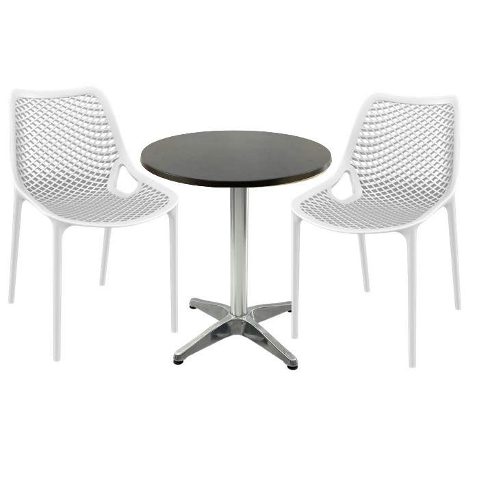 Mobila de terasa restaurant, masa Raki MAPLE blat werzalit 70x72cm baza aluminiu,2 scaune London Air albe