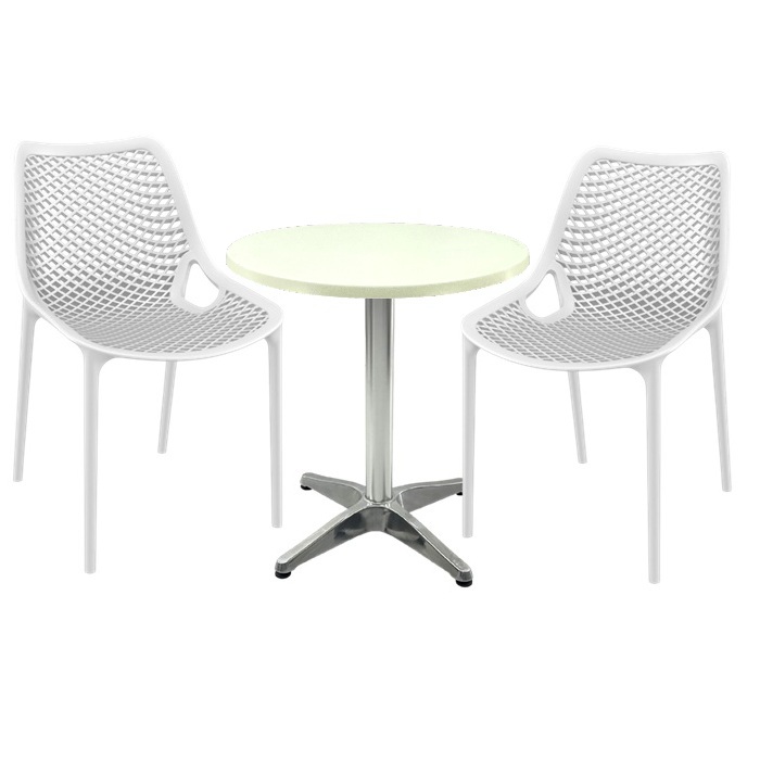 Mobila de terasa restaurant, masa Raki MAPLE blat werzalit 70x72cm baza aluminiu,2 scaune London Air albe