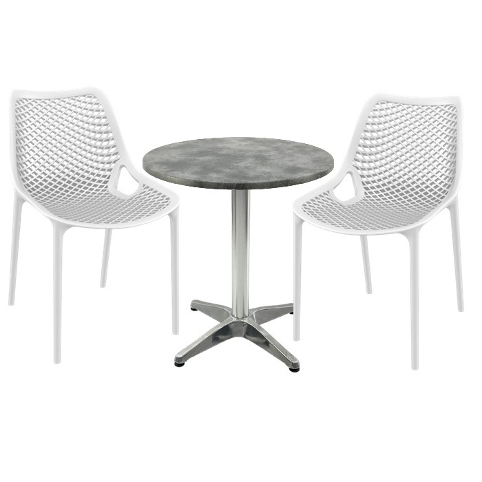 Mobila de terasa restaurant, masa Raki MAPLE blat werzalit 70x72cm baza aluminiu,2 scaune London Air albe