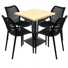 Mobila restaurant, 4 scaune London Air negru suprapozabile cu masa patrata 70x70x74cm Raki MAPLE blat werzalit si baza metalica culoare negru