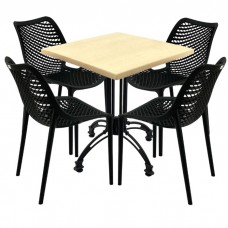 Mobilier cafenea, 4 scaune London Air negru suprapozabile cu masa patrata 80x80x71cm Raki Maple blat werzalit si baza culoare negru, retro