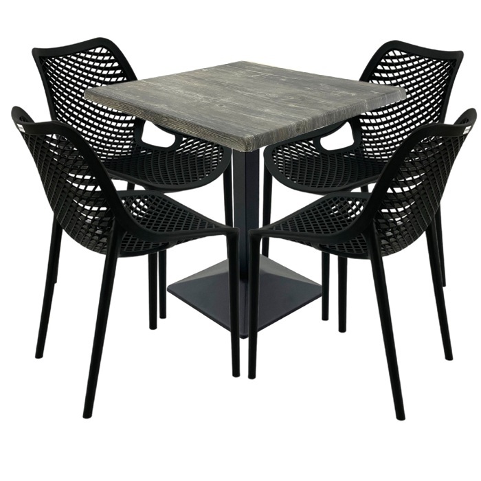 Mobilier cafenea, 4 scauneLondon Air negru suprapozabile cu masa patrata 80x80x74cm Raki Maple blat werzalit si baza metalica culoare negru