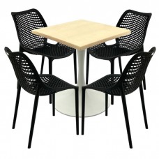 Mobilier pentru bar, 4 scaune London Air negru suprapozabile cu masa  70x70x74cm Raki MAPLE blat werzalit si picior turnat 50cm