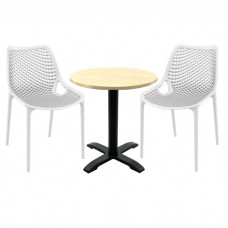 Mobilier pentru cafenea, 2 scaune London Air albe cu masa rotunda 60x74cm Raki MAPLE blat werzalit si picior negru 