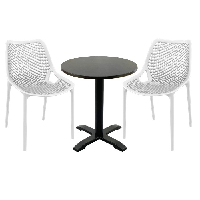 Mobilier pentru cafenea, 2 scaune London Air albe cu masa rotunda 60x74cm Raki MAPLE blat werzalit si picior negru 