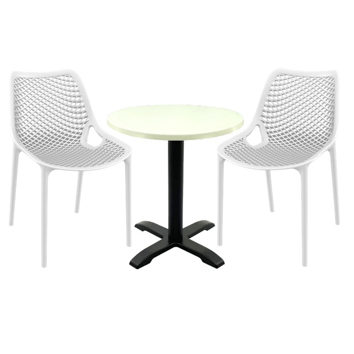 Mobilier pentru cafenea, 2 scaune London Air albe cu masa rotunda 60x74cm Raki MAPLE blat werzalit si picior negru 