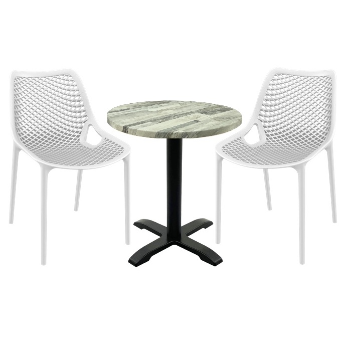 Mobilier pentru cafenea, 2 scaune London Air albe cu masa rotunda 60x74cm Raki MAPLE blat werzalit si picior negru 