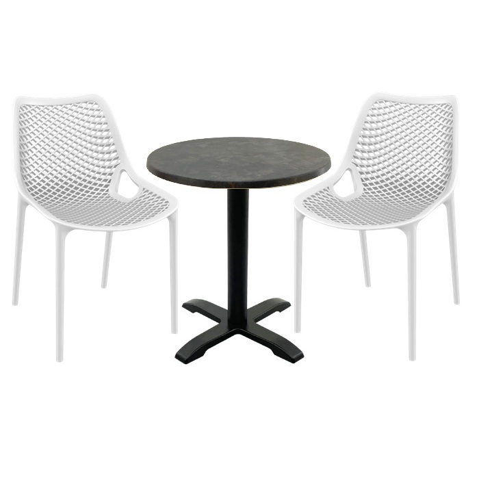 Mobilier pentru cafenea, 2 scaune London Air albe cu masa rotunda 60x74cm Raki MAPLE blat werzalit si picior negru 