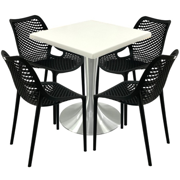 Mobilier pentru cafenea, 4 scaune London Air negru suprapozabile cu masa 70x70x74cm Raki MAPLE blat werzalit si picior aluminiu 50cm