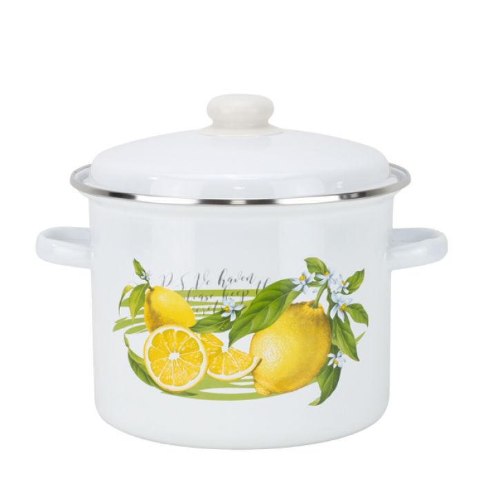 Oala emailata,otel carbon LEMON 5,5Lt cu bord inox