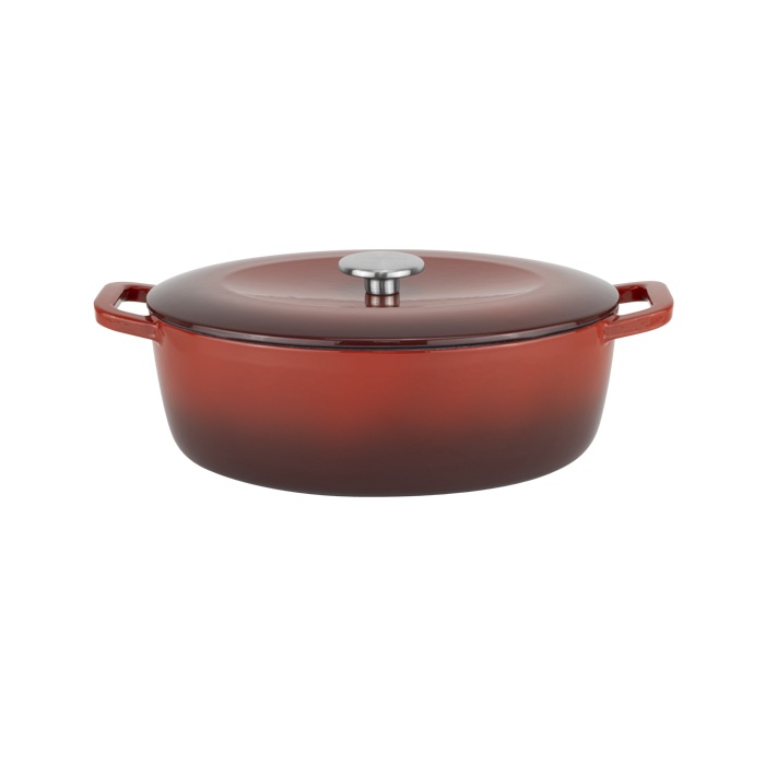 Oala ovala din fonta emailata cu capac 5,5litri, 31,7x24,9xh11cm,rosie