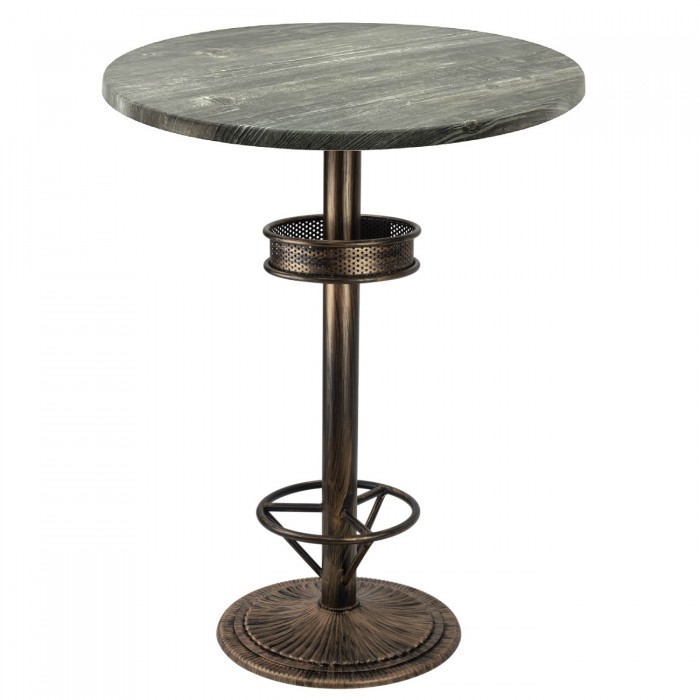 Masa bar inalta rotunda 70xh112cm Raki Olp Pine blat werzalit si picior metalic aspect vintage bronz antichizat 50xh110cm