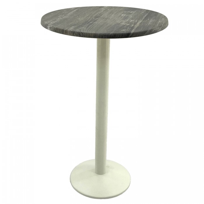 Masa bar inalta rotunda 70xh112cm Raki Olp Pine blat werzalit si picior metalic alb 43xh110cm